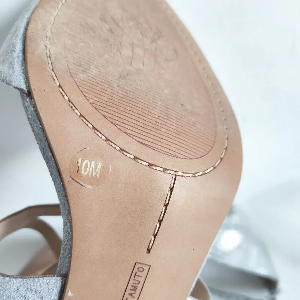 New Vince Camuto Sandals Size 10‎ Leather Silver Formal Strappy Heels Payto Gala